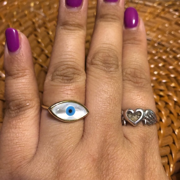 New sterling silver blue evil eye and shell ring - Picture 4 of 6